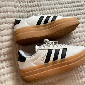 Adidas White and Black Platform Sneakers with Gum Sole